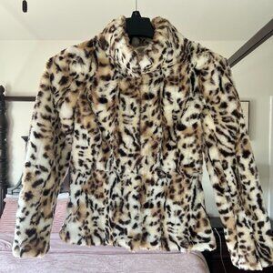 White House Black Market Women Size XXS Faux Fur Animal Leopard Print Jacket